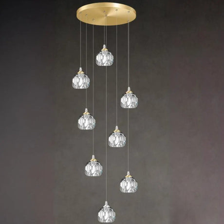 Modern Living Room Clear Crystal Ball Cluster Pendant Light Image - 1