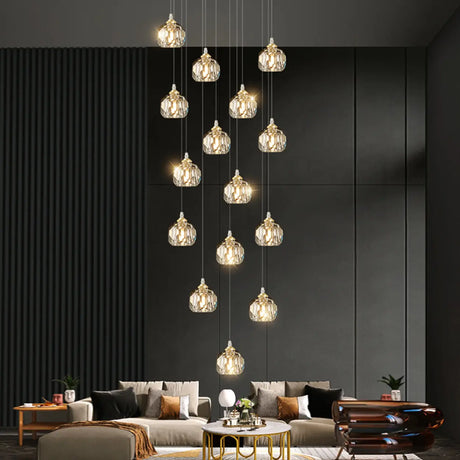 Modern Living Room Clear Crystal Ball Cluster Pendant Light Image - 2