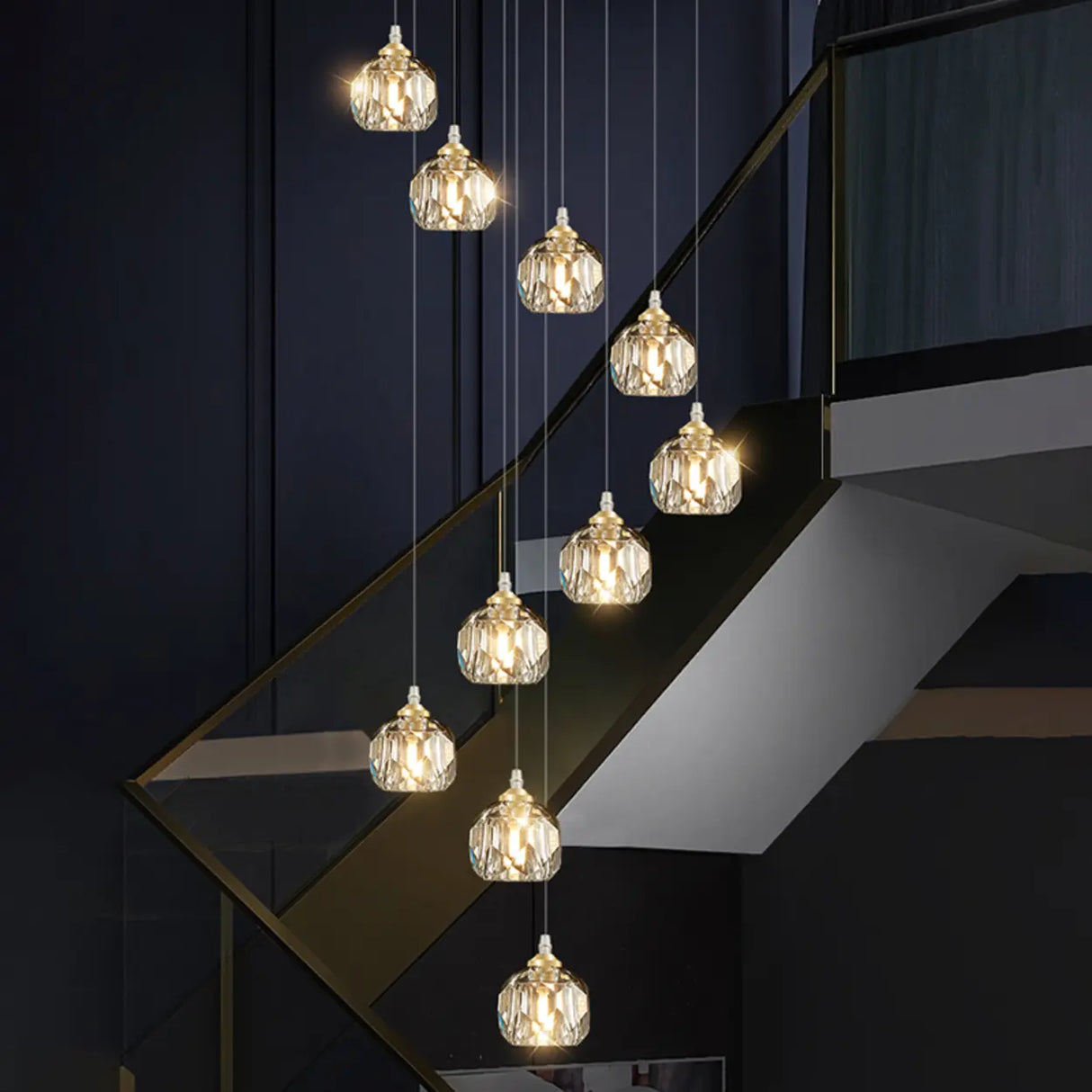 Modern Living Room Clear Crystal Ball Cluster Pendant Light Image - 4