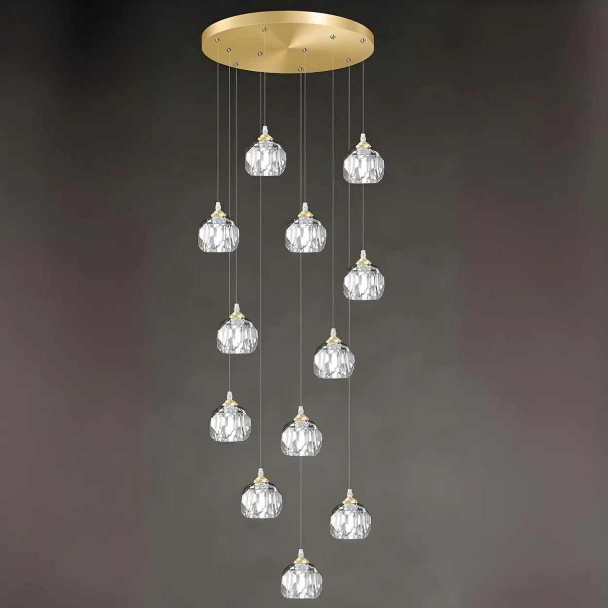 Modern Living Room Clear Crystal Ball Cluster Pendant Light Image - 5