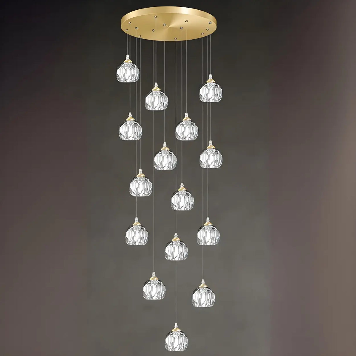 Modern Living Room Clear Crystal Ball Cluster Pendant Light Image - 7