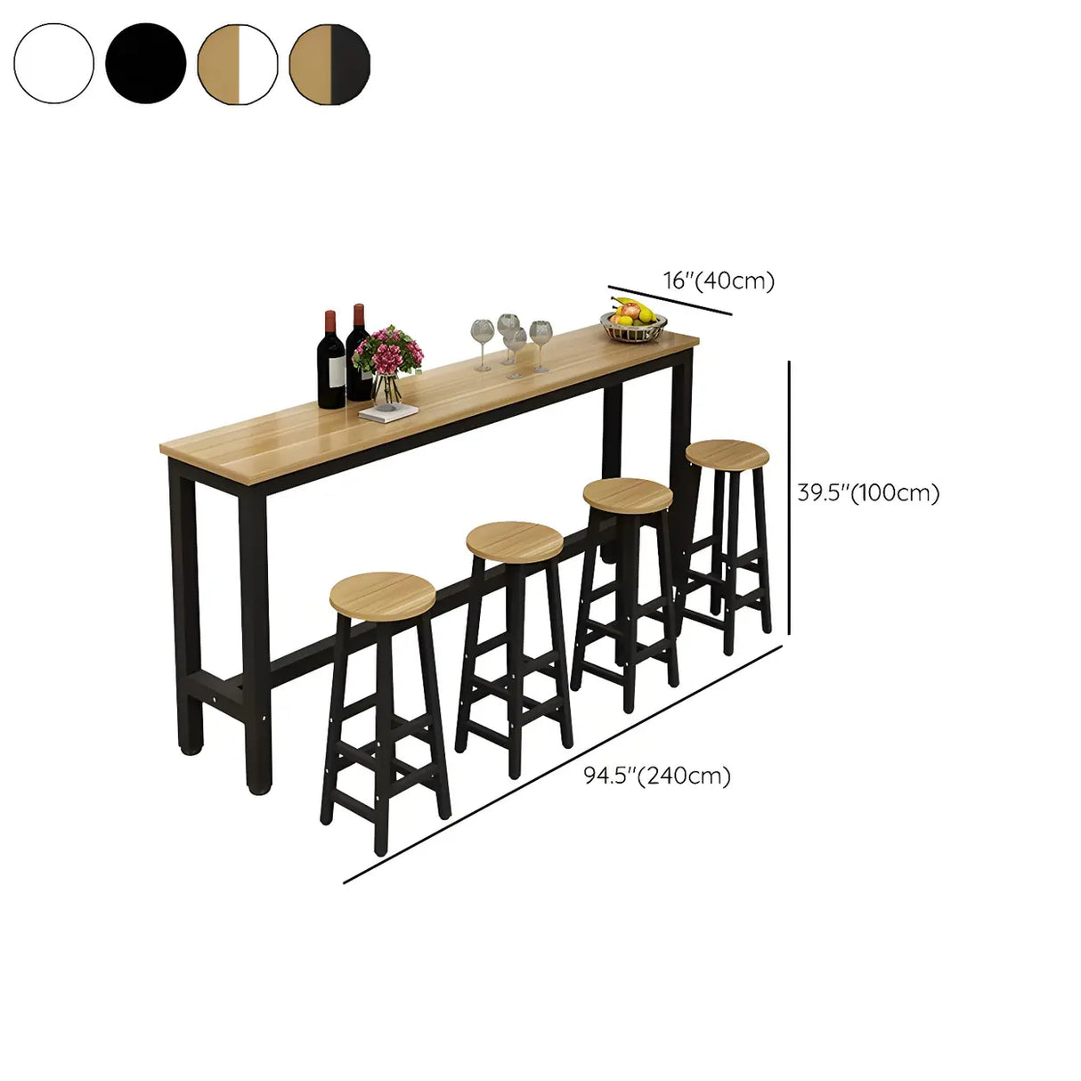 Modern Long Rectangular Counter Height Bar Table With Footrest Image - 15