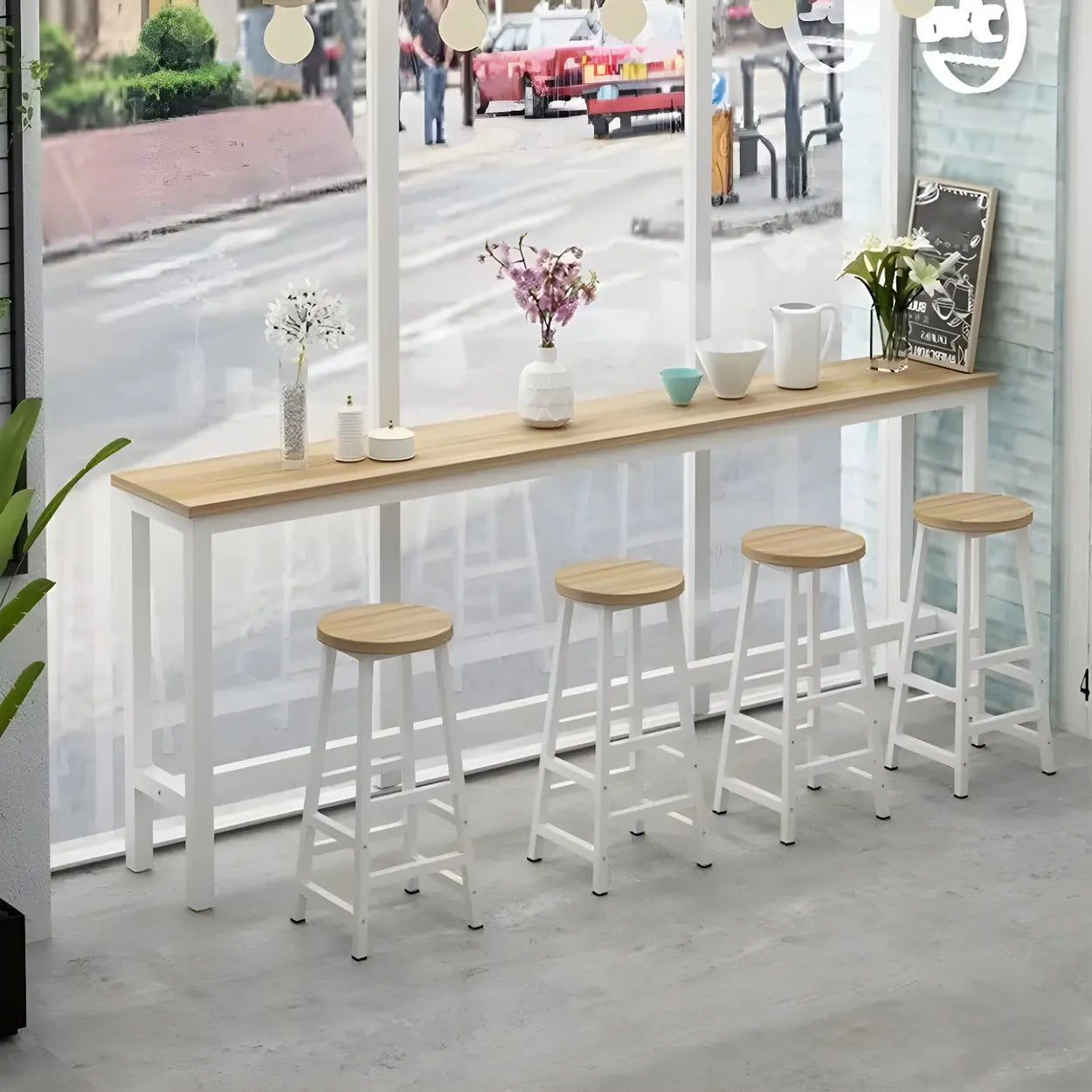 Modern Long Rectangular Counter Height Bar Table With Footrest Image - 3
