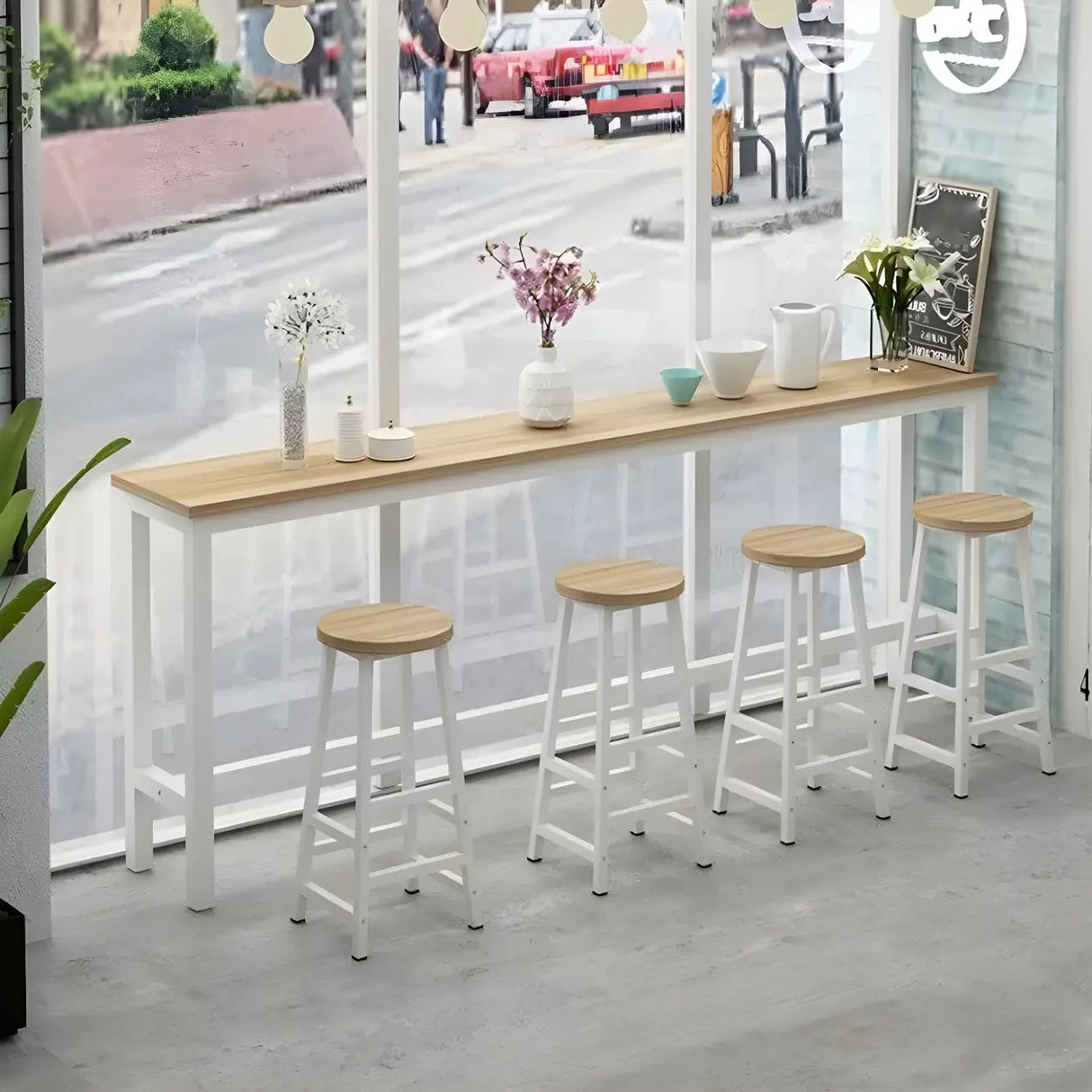 Modern Long Rectangular Counter Height Bar Table With Footrest Image - 3