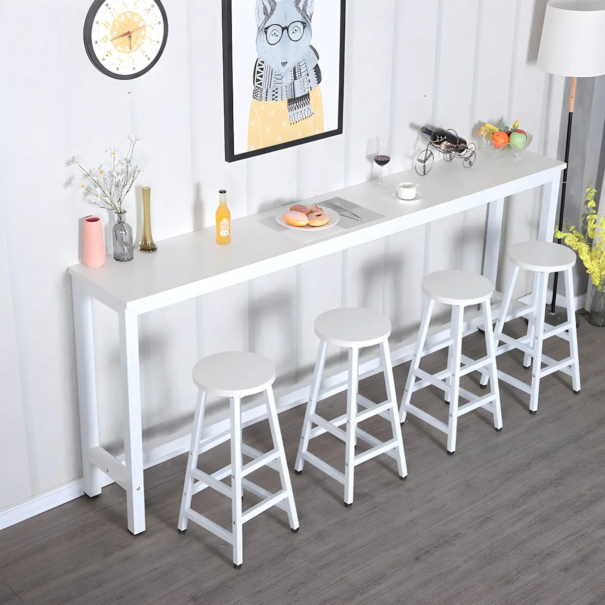 Modern Long Rectangular Counter Height Bar Table With Footrest Image - 4
