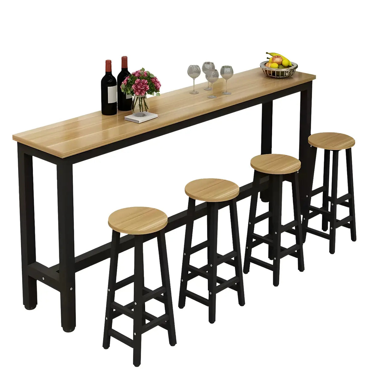 Modern Long Rectangular Counter Height Bar Table With Footrest Image - 5