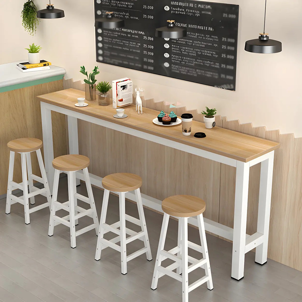 Modern Long Rectangular Counter Height Bar Table With Footrest Image - 6