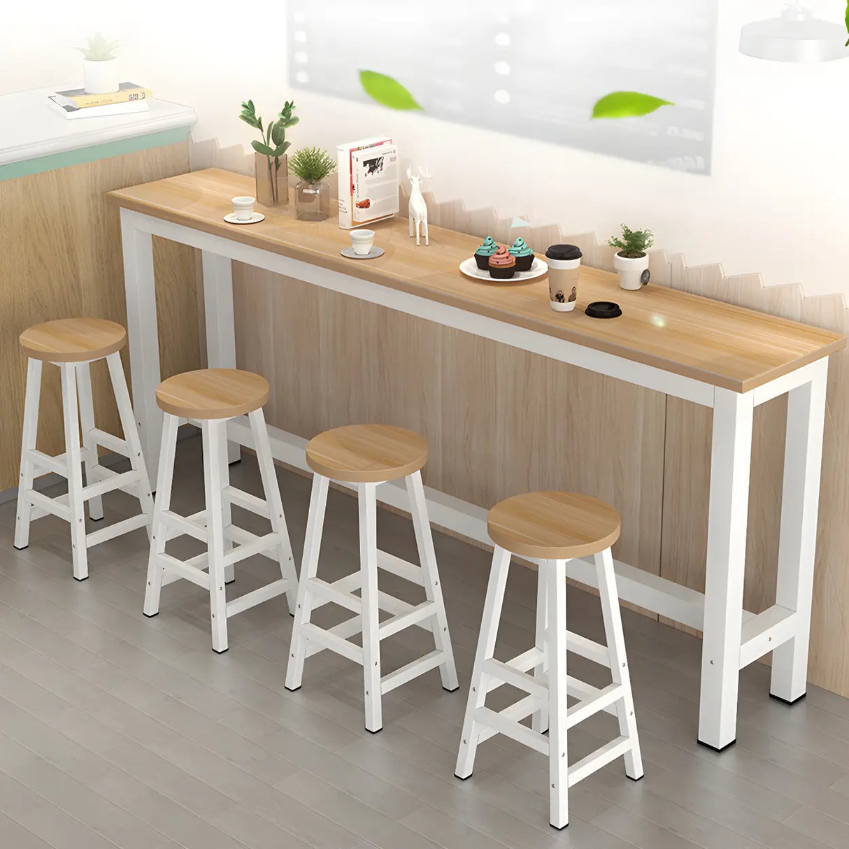 Modern Long Rectangular Counter Height Bar Table With Footrest Image - 7