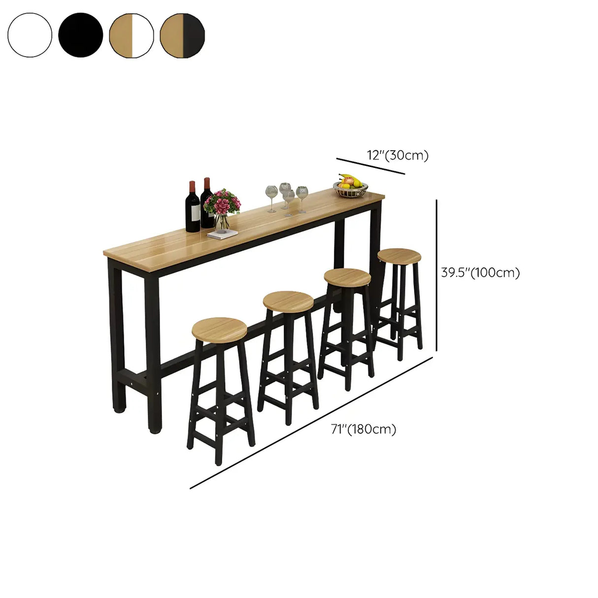 Modern Long Rectangular Counter Height Bar Table With Footrest 