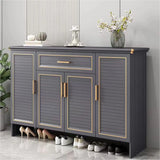 Modern Louver Wooden Entryway Gray Spacious Shoe Cabinet Image - 1