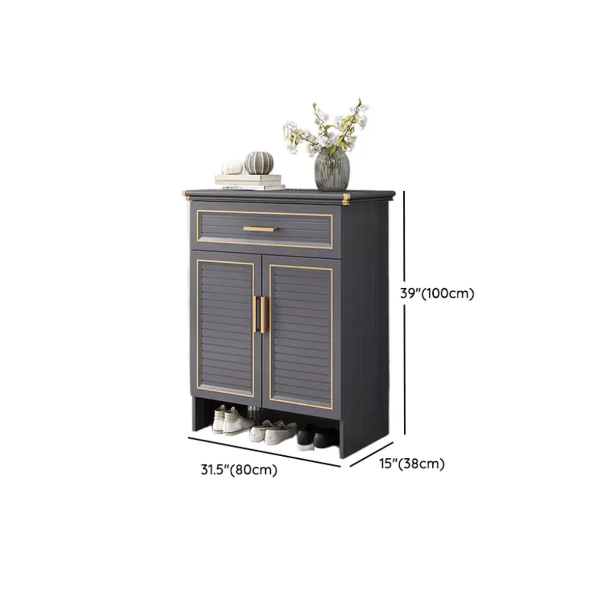 Modern Louver Wooden Entryway Gray Spacious Shoe Cabinet Image - 18