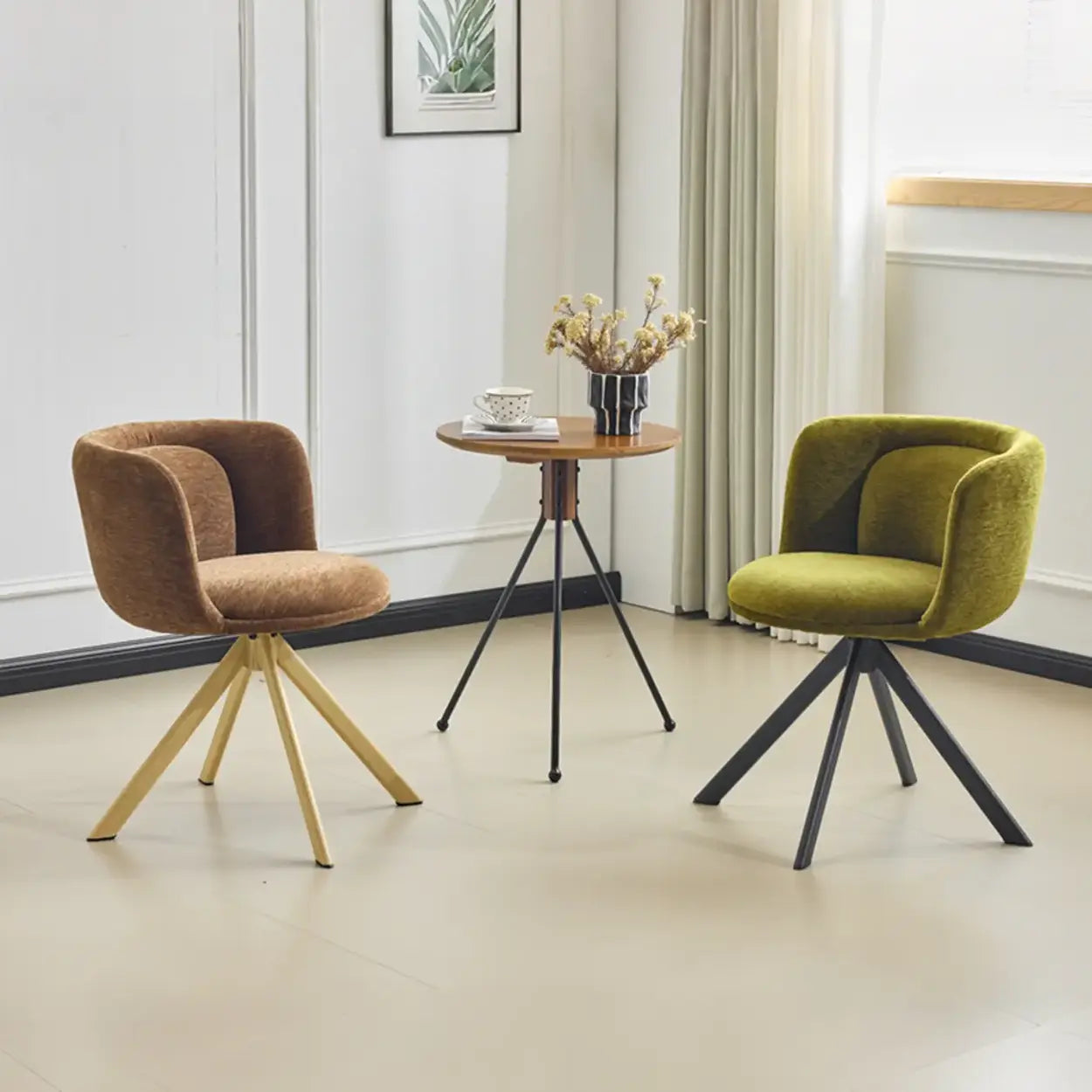 Modern Low Back Fabric Swivel Upholstered Dining Chairs Set of 2 Image - 1