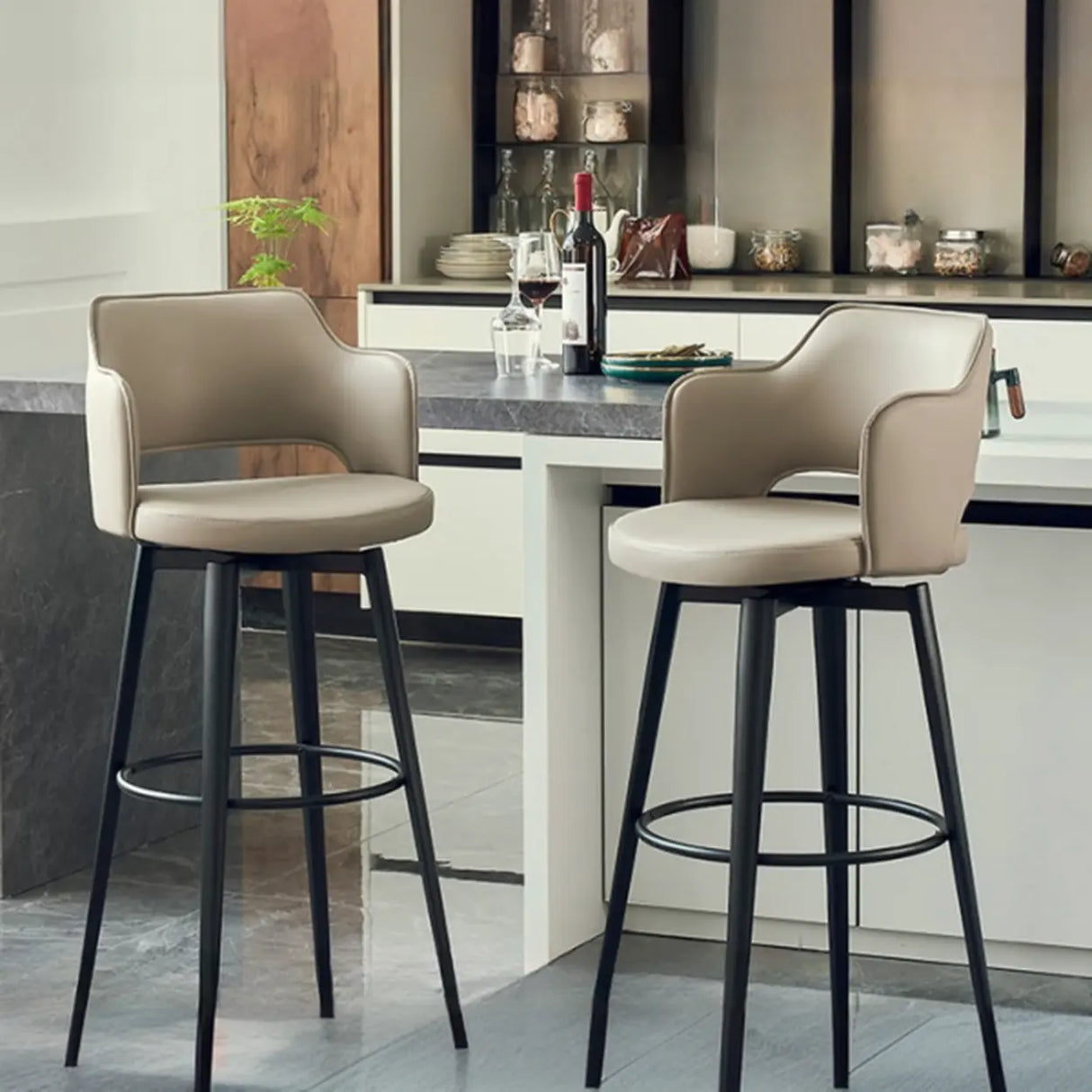 Modern Low Back Leather Counter Height Bar Stool with Footrest Image - 1