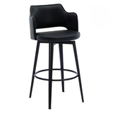Modern Low Back Leather Counter Height Bar Stool with Footrest Image - 12