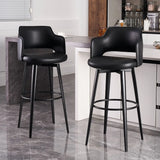 Modern Low Back Leather Counter Height Bar Stool with Footrest Image - 4