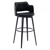 Modern Low Back Leather Counter Height Bar Stool with Footrest Image - 9