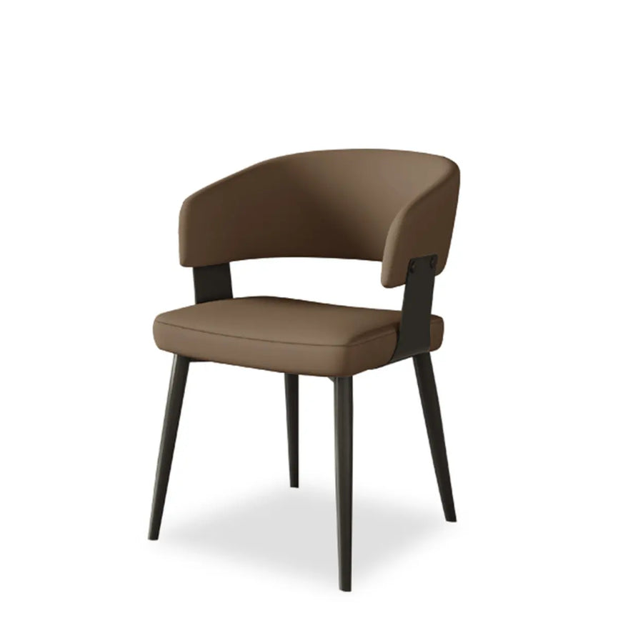 Modern low back leather dining chair with slim metal legs