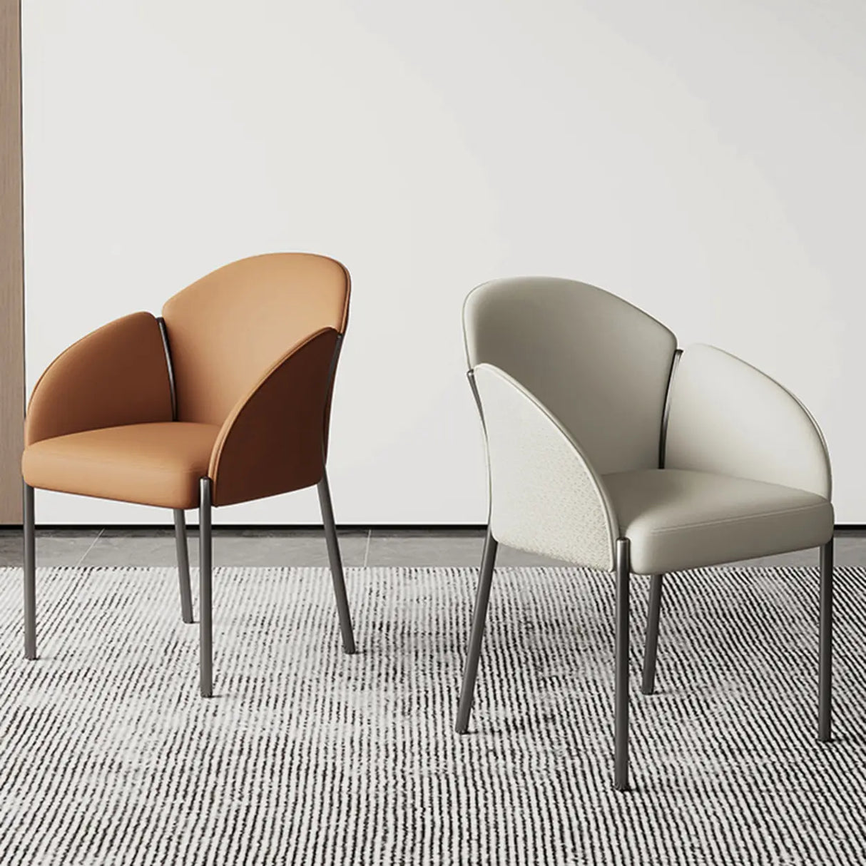 Modern Low Back Leather Upholstered Accent Dining Chair Image - 4