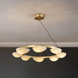 Modern Luxury Brass Circular Alabaster Hanging Chandelier Image - 1