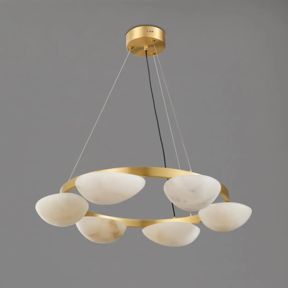 Modern Luxury Brass Circular Alabaster Hanging Chandelier Image - 5