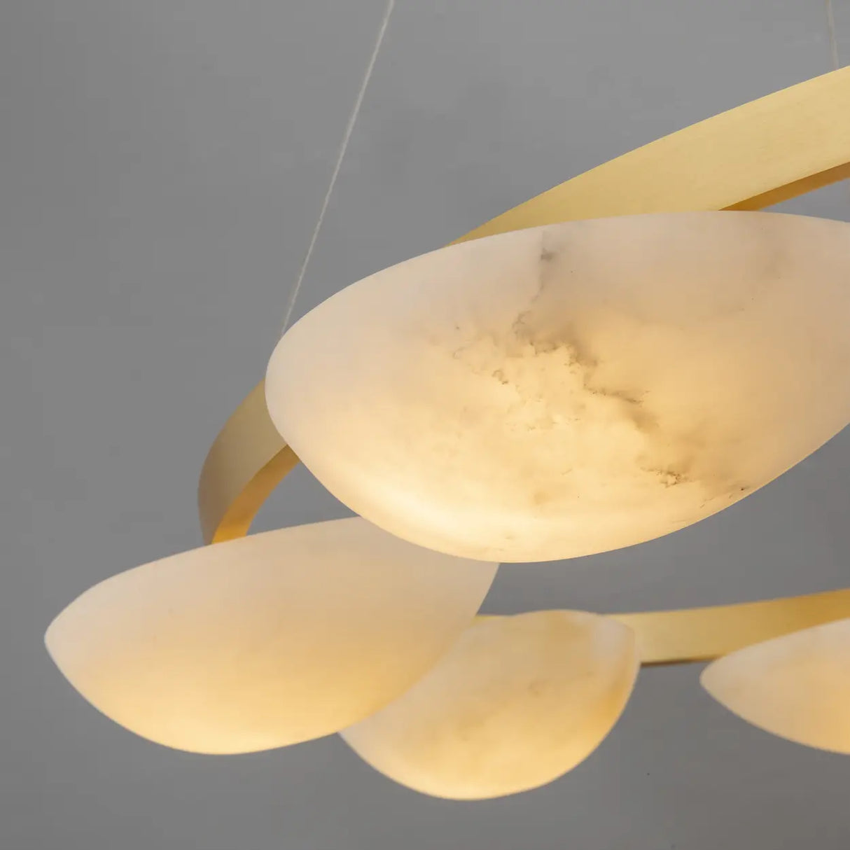 Modern Luxury Brass Circular Alabaster Hanging Chandelier Image - 6