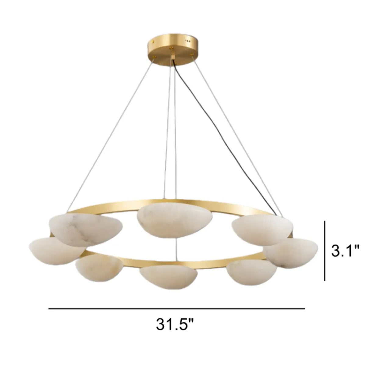 Modern Luxury Brass Circular Alabaster Hanging Chandelier Image - 9