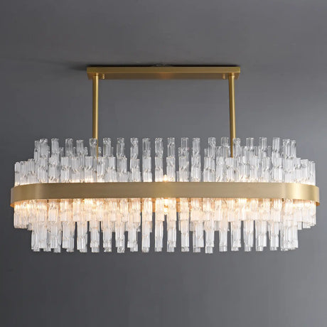 Modern Luxury Brass Clear Glass Rod Oval Island Light Chandelier Image - 1