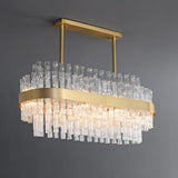 Modern Luxury Brass Clear Glass Rod Oval Island Light Chandelier Image - 4