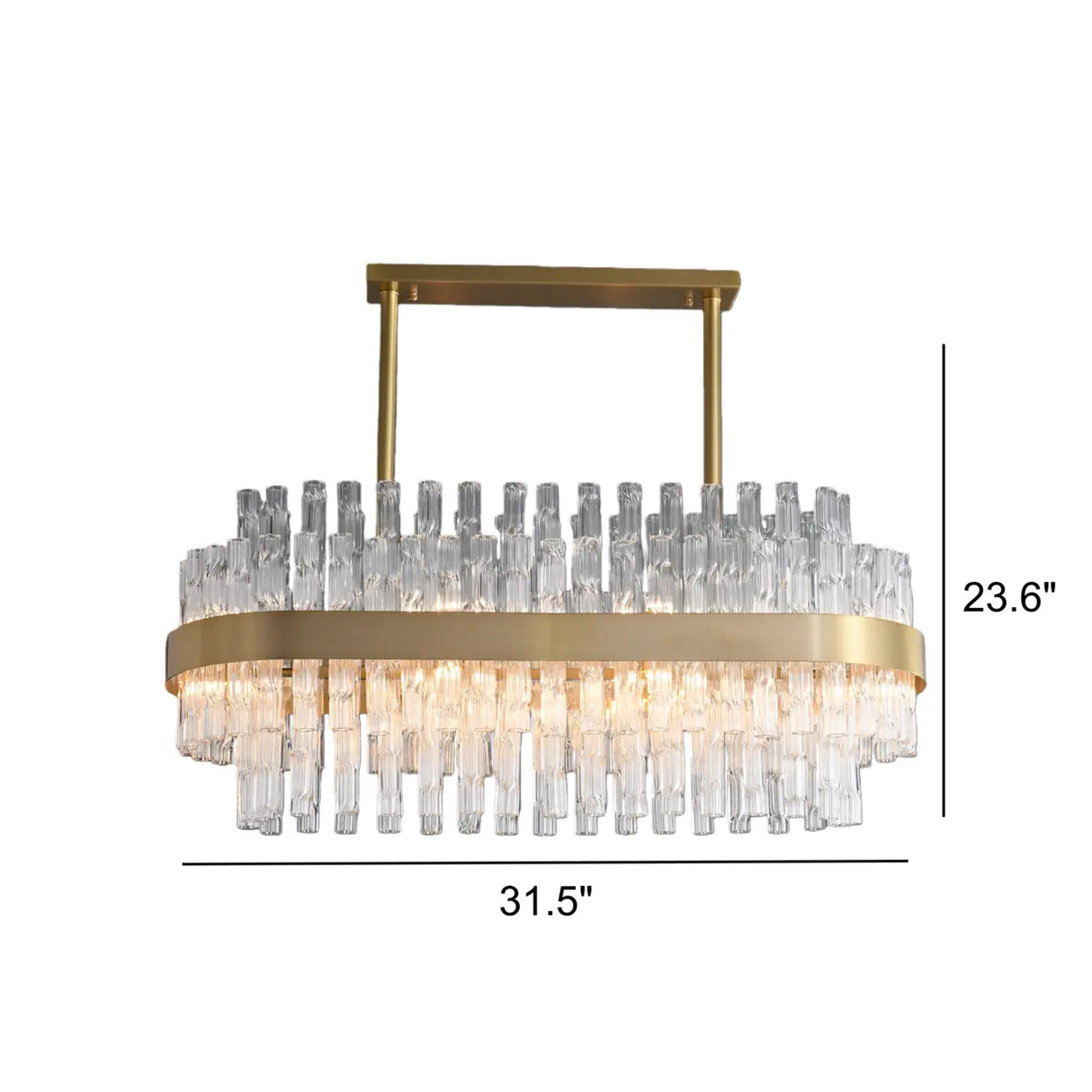 Modern Luxury Brass Clear Glass Rod Oval Island Light Chandelier Image - 7