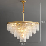 Modern Luxury Brass Downrod Tierd Glass Chandelier Image - 9
