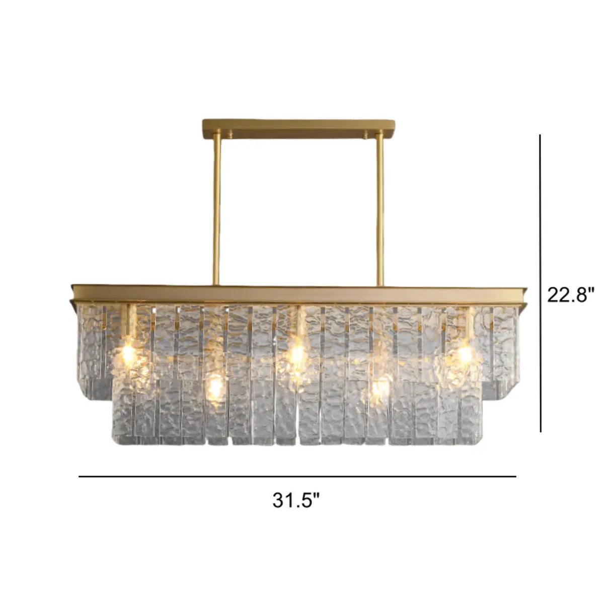 Modern Luxury Brass Glass Rectangular  2-Tier Island Lights 