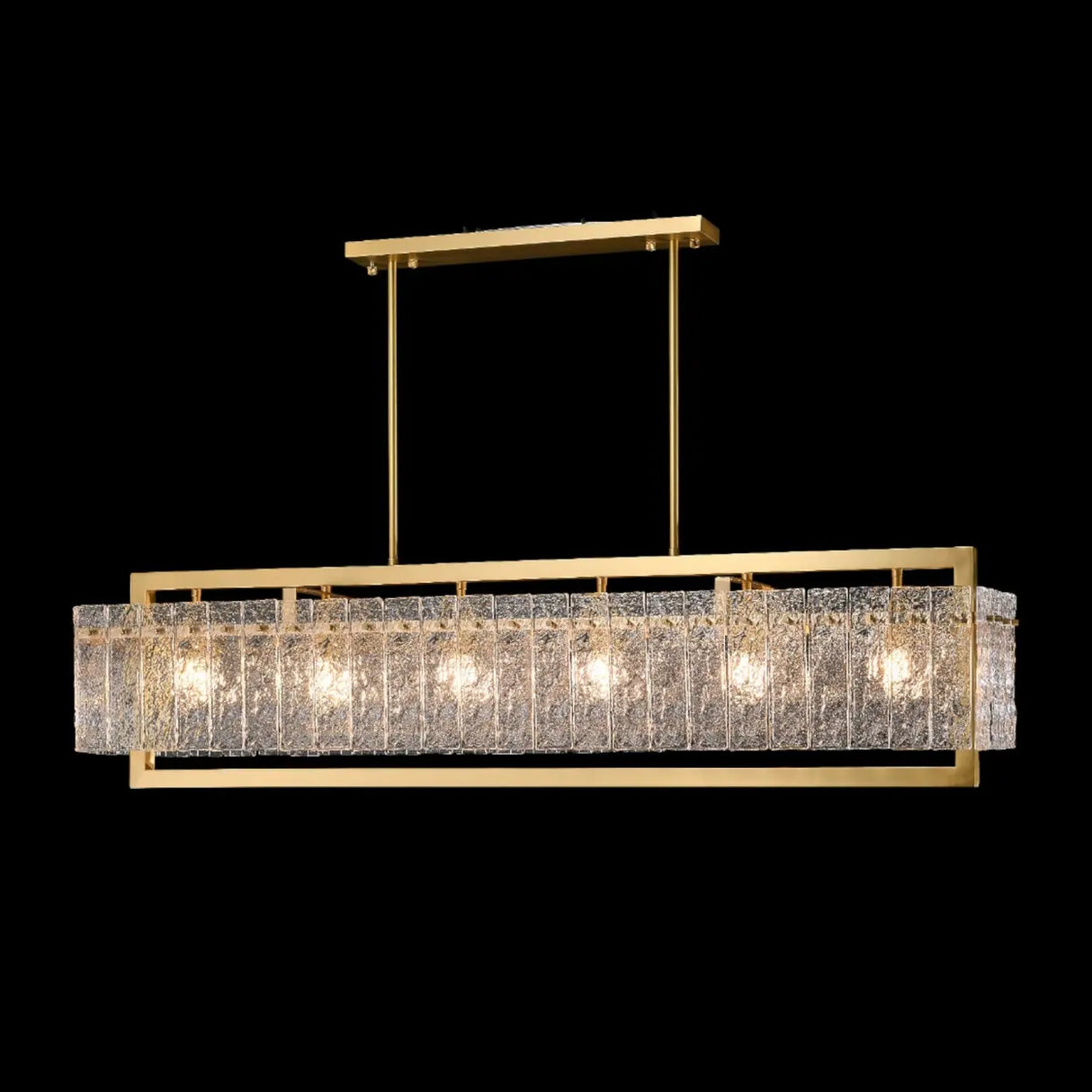 Modern Luxury Brass Rectangle Clear Textured Glass Island Light Image - 2