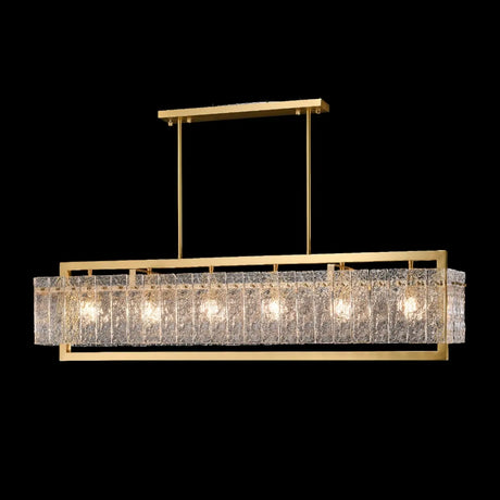 Modern Luxury Brass Rectangle Clear Textured Glass Island Light Image - 2