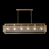 Modern Luxury Brass Rectangle Clear Textured Glass Island Light Image - 3