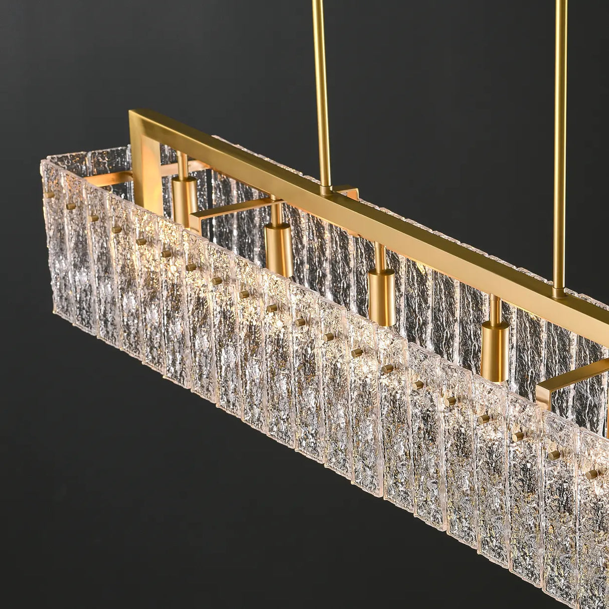 Modern Luxury Brass Rectangle Clear Textured Glass Island Light Image - 4