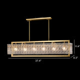 Modern Luxury Brass Rectangle Clear Textured Glass Island Light #size