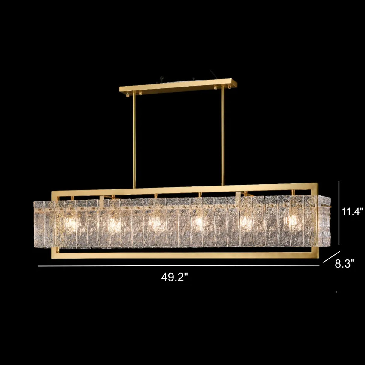 Modern Luxury Brass Rectangle Clear Textured Glass Island Light Image - 8