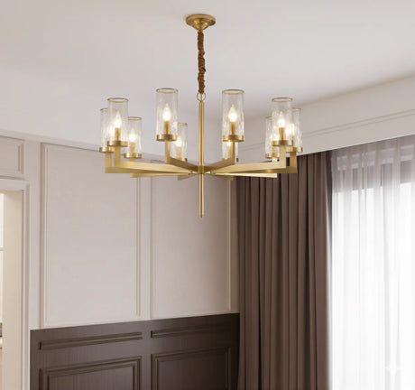 Modern Luxury Brass Textured Glass Cylinder Branch Chandelier Image - 1