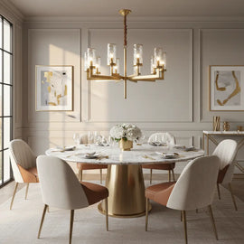 Modern Luxury Brass Textured Glass Cylinder Branch Chandelier Image - 16