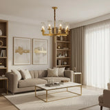Modern Luxury Brass Textured Glass Cylinder Branch Chandelier Image - 17