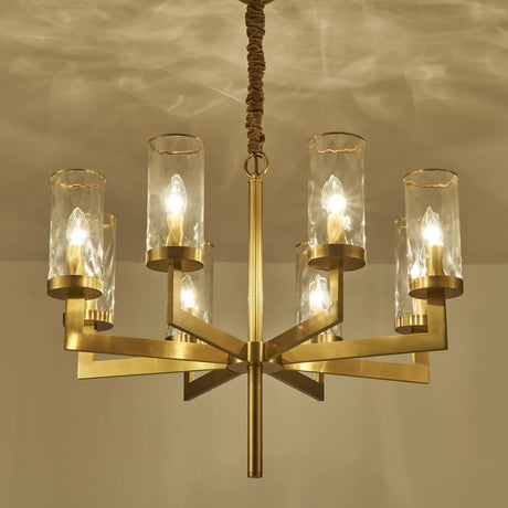 Modern Luxury Brass Textured Glass Cylinder Branch Chandelier Image - 2