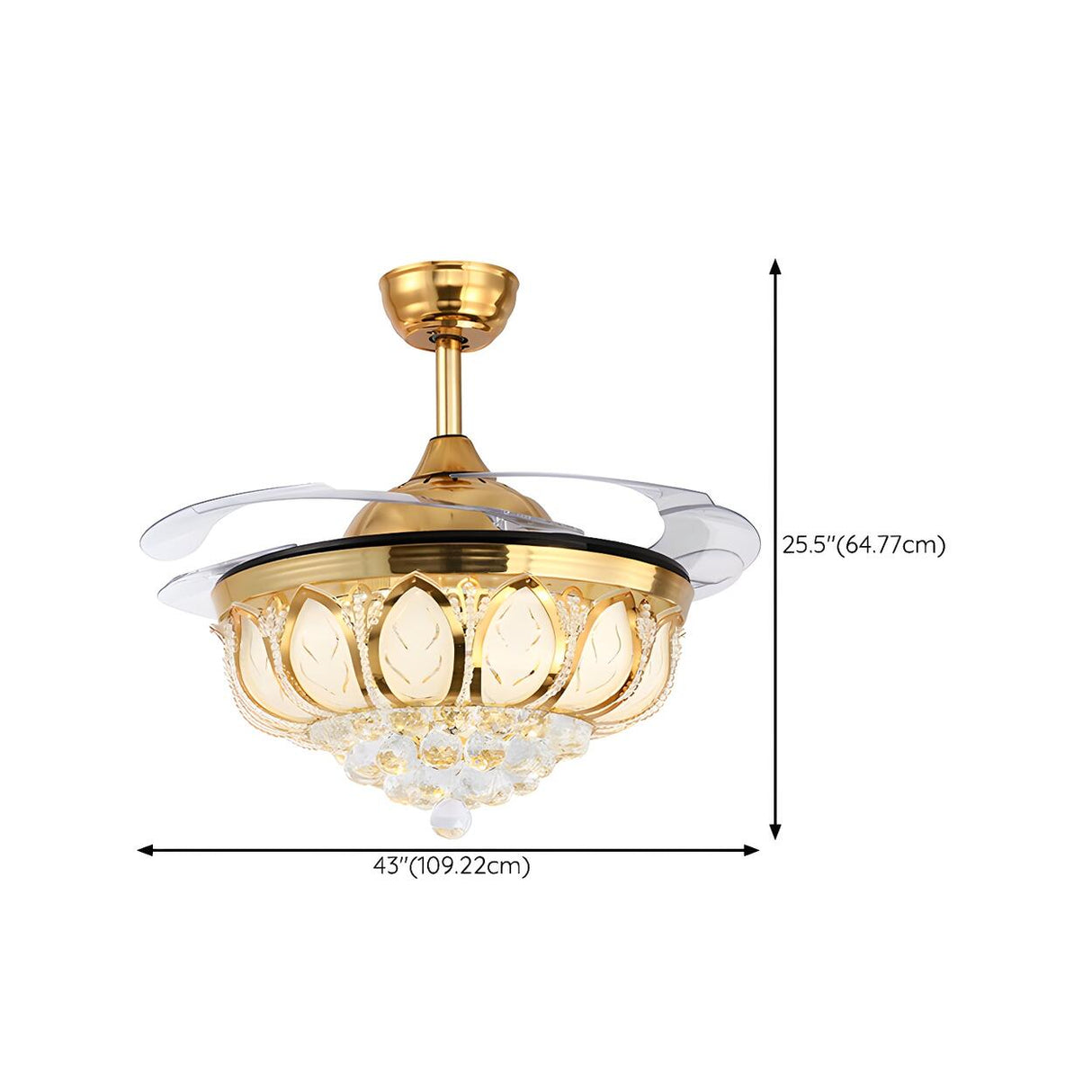 Modern Luxury Crystal Gold Bowl Ceiling Fan with Light 