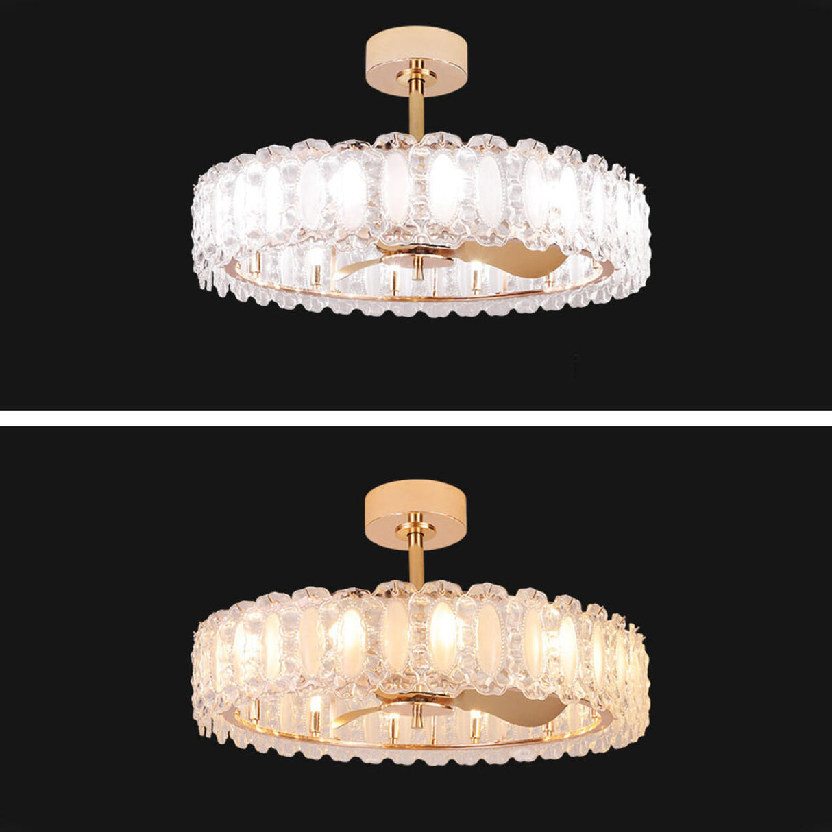 Modern Luxury Drum Crystal Chandelier Ceiling Fan Light Image - 15