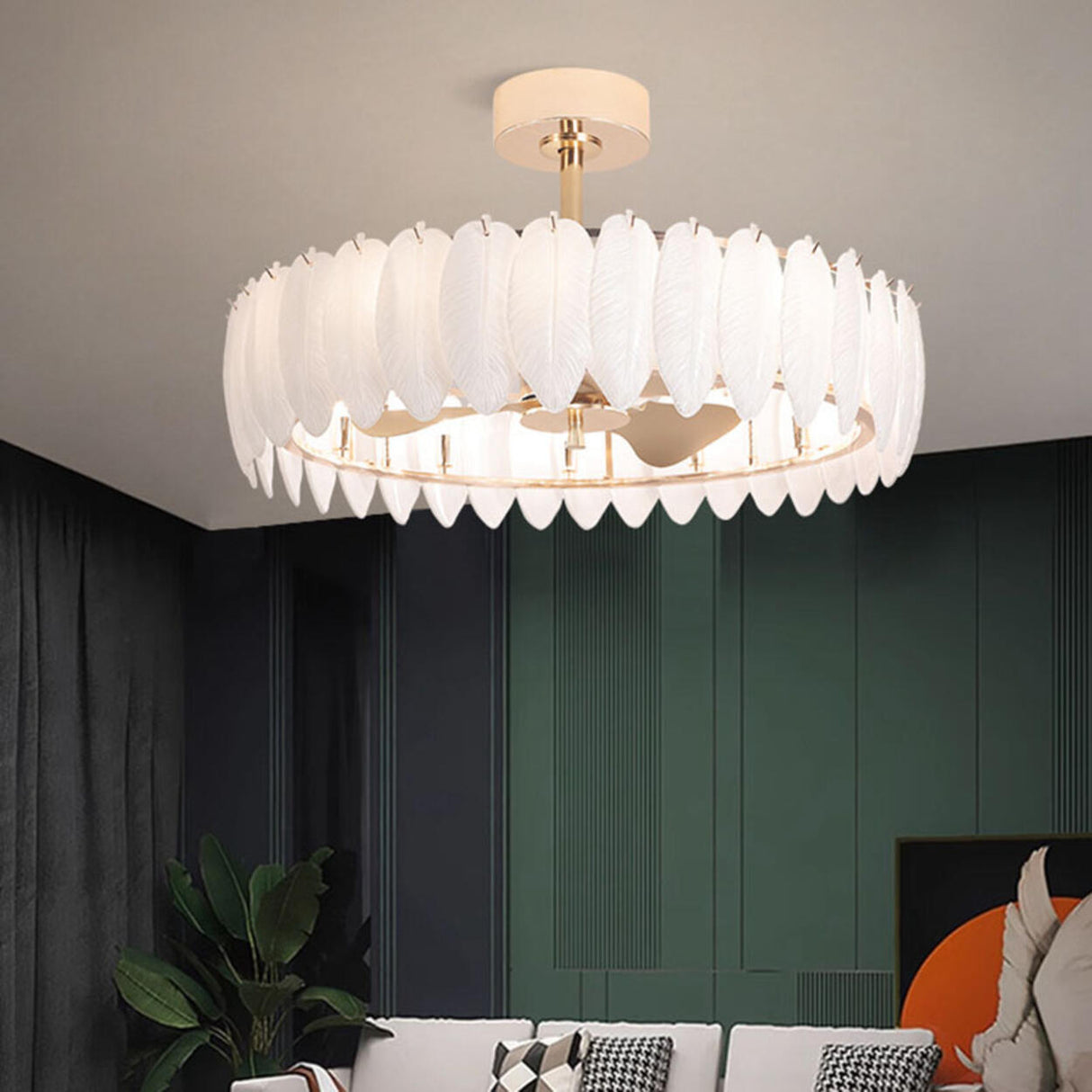 Modern Luxury Drum Crystal Chandelier Ceiling Fan Light Image - 21