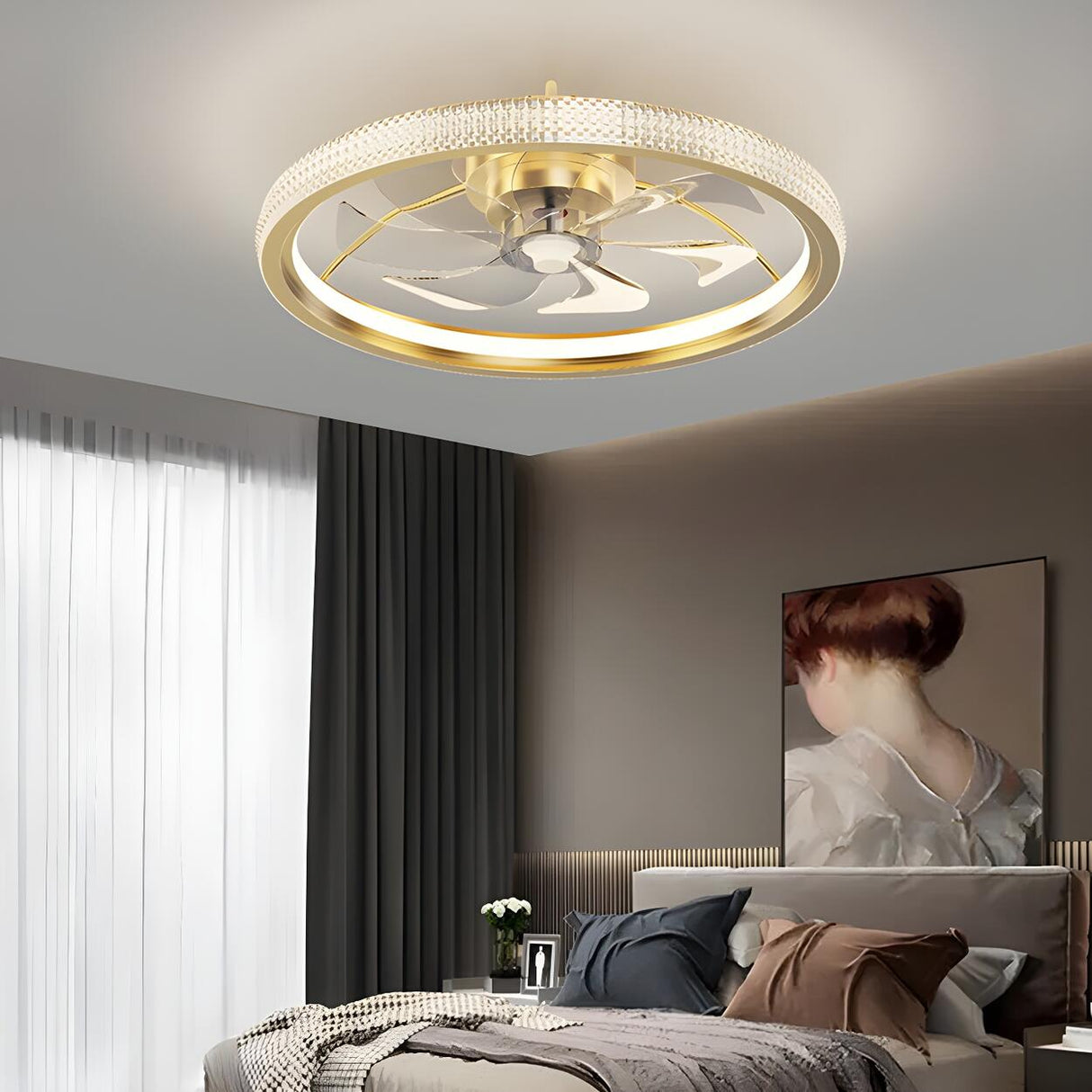 Modern Luxury Gold Crown Metal Ceiling Fan with Light Image - 14