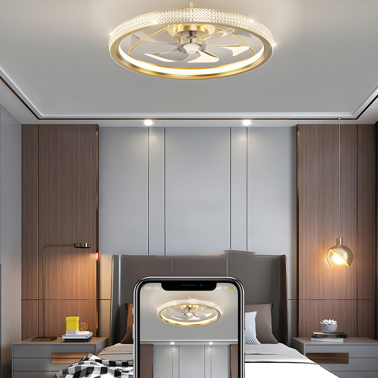 Modern Luxury Gold Crown Metal Ceiling Fan with Light Image - 15