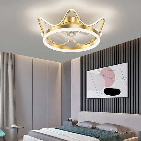 Modern Luxury Gold Crown Metal Ceiling Fan with Light Image - 2