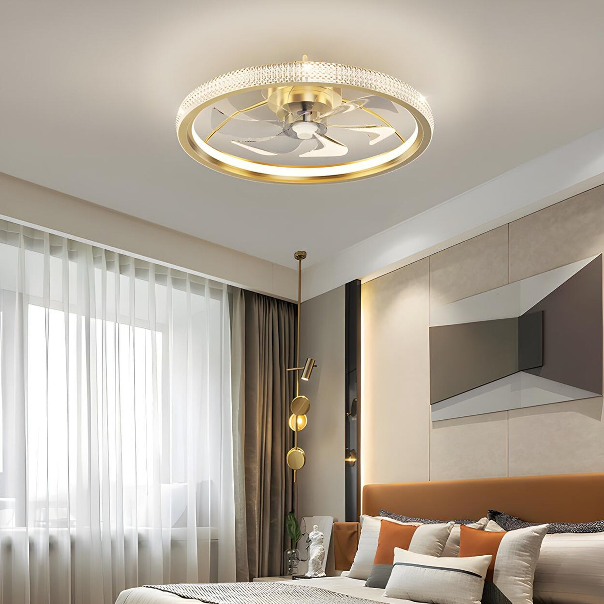 Modern Luxury Gold Crown Metal Ceiling Fan with Light Image - 3