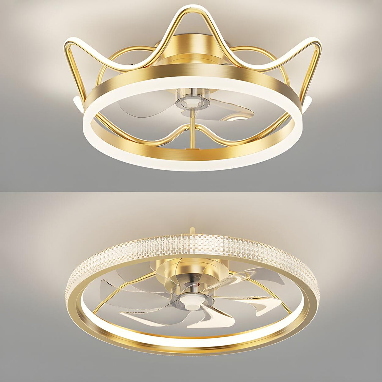 Modern Luxury Gold Crown Metal Ceiling Fan with Light Image - 6