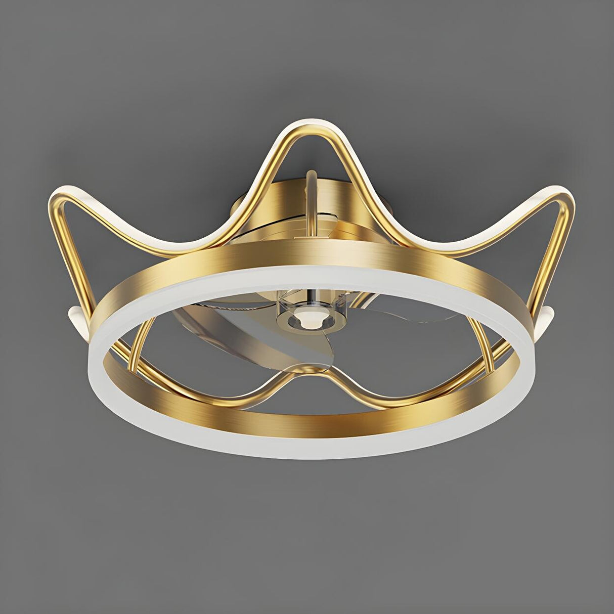 Modern Luxury Gold Crown Metal Ceiling Fan with Light Image - 7